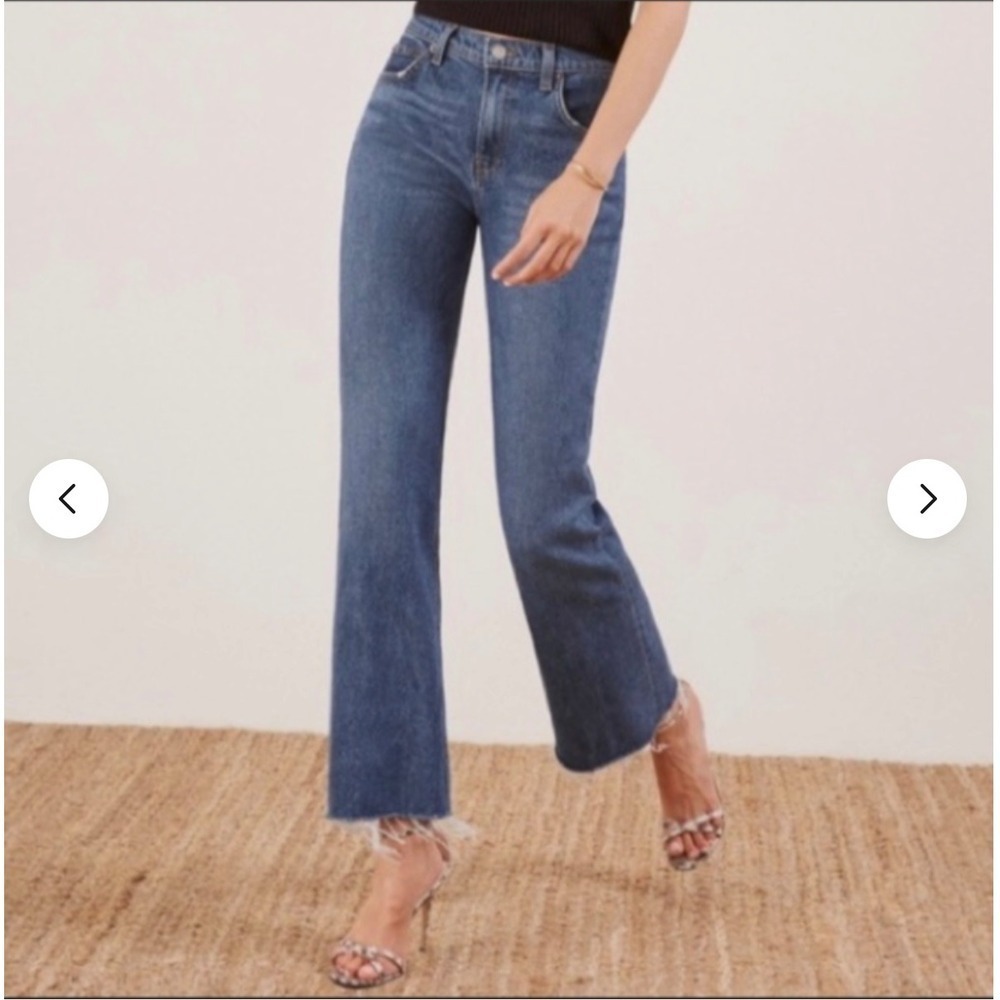 Reformation Cropped Flood Jeans High Waist Flare Raw Fray Hem Kasai Wash Size 31
